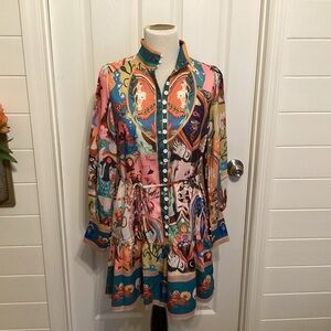 Colorful Patterned Boutique Button-Up Dress